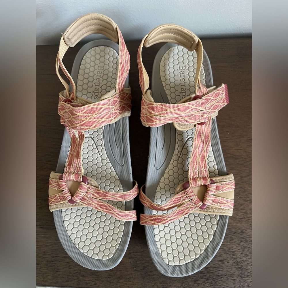 BareTraps Pink and Tan Sport Sandals with Adjustable Straps